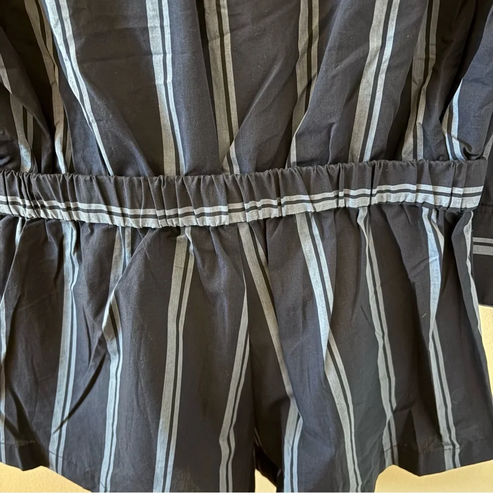 Zara Striped Poplin Jumpsuit Romper 100% Cotton In Blue Size M NWT
